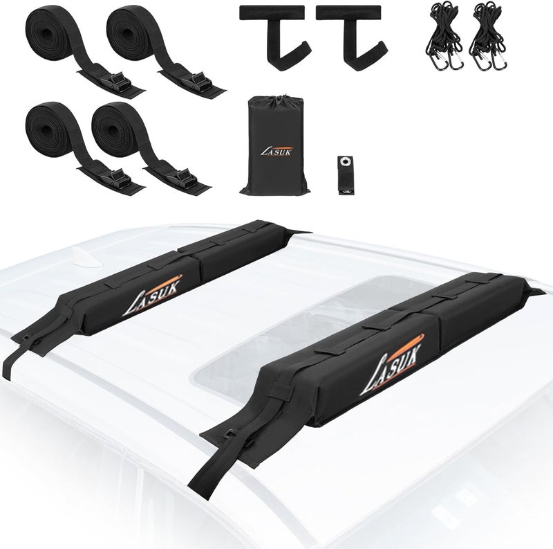 LASUK Universal Car Roof Rack, Soft Roof Rack Pads, Kayak with Tie Down Strap for Surfboard, SUP, Canoe, PP Rope, Quick Loop Strap and Storage Bag - Image 1